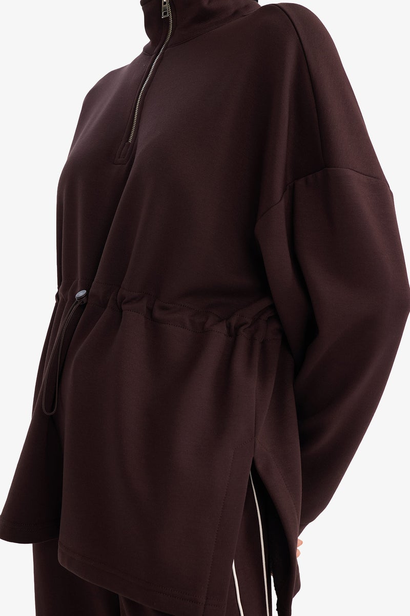 DeFacto Brown Woman DeFactoFit Long Fit Modal Sports Sweatshirt Casual - Image 4